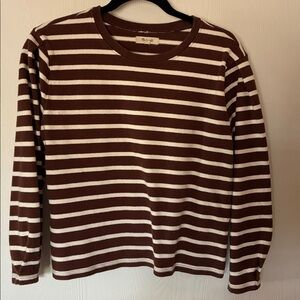 Madewell Chocolate and Cream Striped Long Sleeve Tee